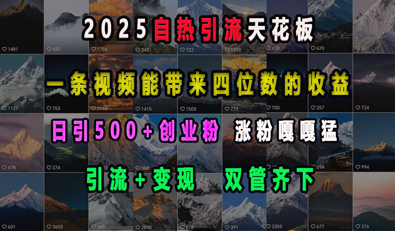2025自热引流天花板，一条视频能带来四位数的收益，引流+变现双管齐下，日引500+创业粉，涨粉嘎嘎猛聚创吧-网创项目资源站-副业项目-创业项目-搞钱项目聚创吧