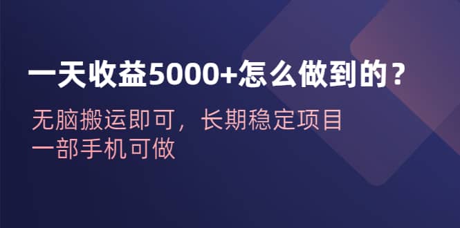一天收益5000+怎么做到的？无脑搬运即可，长期稳定项目，一部手机可做聚创吧-网创项目资源站-副业项目-创业项目-搞钱项目聚创吧