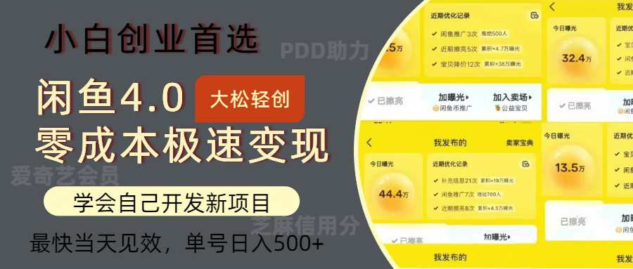 闲鱼0成本极速变现项目，多种变现方式，单号日入500+最新玩法聚创吧-网创项目资源站-副业项目-创业项目-搞钱项目聚创吧