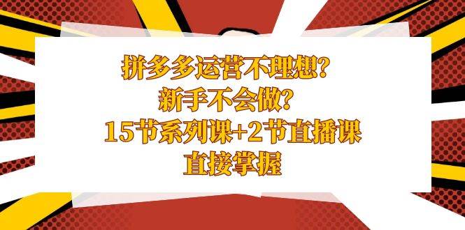 拼多多运营不理想？新手不会做？15节系列课+2节直播课，直接掌握聚创吧-网创项目资源站-副业项目-创业项目-搞钱项目聚创吧
