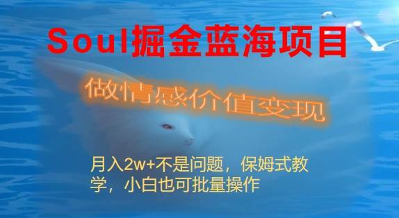 Soul掘金蓝海项目细分赛道，做情感价值变现，月入2w+不是问题聚创吧-网创项目资源站-副业项目-创业项目-搞钱项目聚创吧