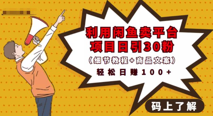 利用闲鱼卖平台项目课程资源日引流30+精准粉丝，轻松日赚100+，积累人脉可实现二次变现（细节教程+商品文案）聚创吧-网创项目资源站-副业项目-创业项目-搞钱项目聚创吧