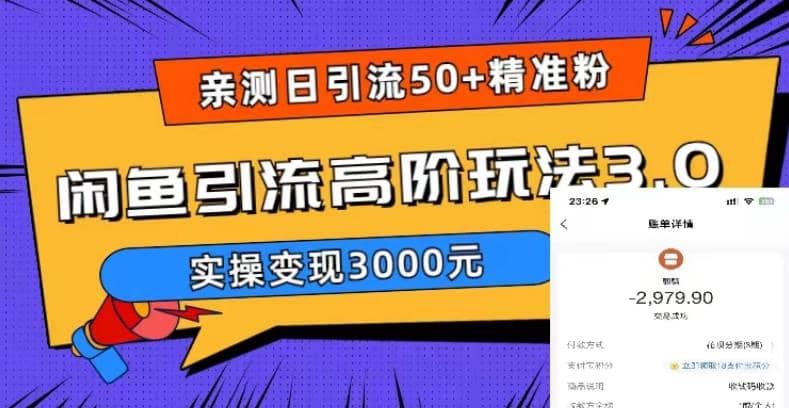 实测日引50+精准粉，闲鱼引流高阶玩法3.0，实操变现3000元聚创吧-网创项目资源站-副业项目-创业项目-搞钱项目聚创吧