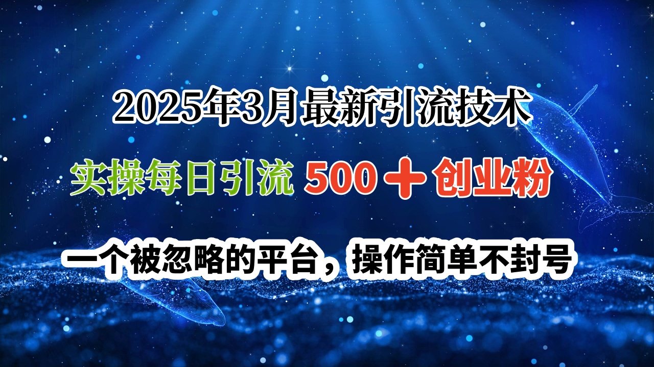 2025年3月最新引流技术，实操每日引流500➕创业粉，一个被忽略的平台，操作简单不封号聚创吧-网创项目资源站-副业项目-创业项目-搞钱项目聚创吧