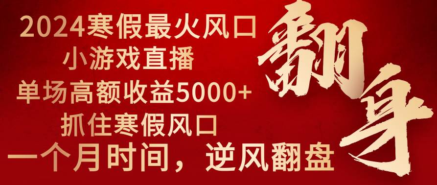 2024年最火寒假风口项目 小游戏直播 单场收益5000+抓住风口 一个月直接提车聚创吧-网创项目资源站-副业项目-创业项目-搞钱项目聚创吧