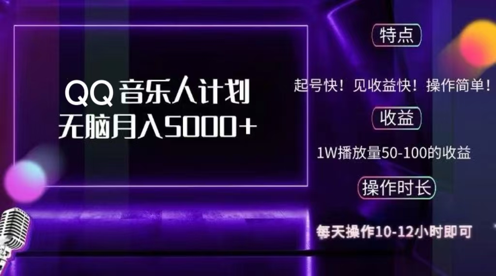 2024 QQ音乐人计划，轻松月入5000+，纯无脑操作，可批量放大操作聚创吧-网创项目资源站-副业项目-创业项目-搞钱项目聚创吧