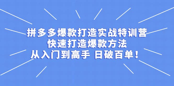 拼多多爆款打造实战特训营：快速打造爆款方法，从入门到高手 日破百单聚创吧-网创项目资源站-副业项目-创业项目-搞钱项目聚创吧