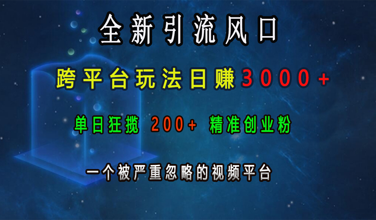 全新引流风口，跨平台玩法日赚3000+，单日狂揽200+精准创业粉，一个被严重忽略的视频平台聚创吧-网创项目资源站-副业项目-创业项目-搞钱项目聚创吧