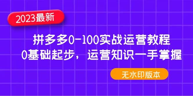 2023拼多多0-100实战运营教程，0基础起步，运营知识一手掌握（无水印）聚创吧-网创项目资源站-副业项目-创业项目-搞钱项目聚创吧