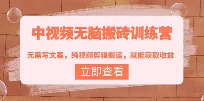 中视频无脑搬砖训练营：无需写文案，纯视频剪辑搬运，就能获取收益聚创吧-网创项目资源站-副业项目-创业项目-搞钱项目聚创吧