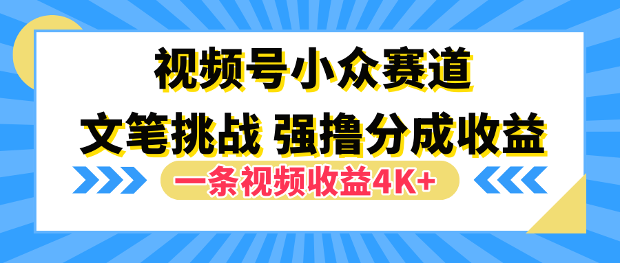 视频号小众赛道，文笔挑战，一条视频收益4K+聚创吧-网创项目资源站-副业项目-创业项目-搞钱项目聚创吧