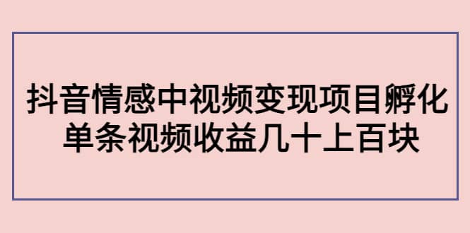 抖音情感中视频变现项目孵化聚创吧-网创项目资源站-副业项目-创业项目-搞钱项目聚创吧