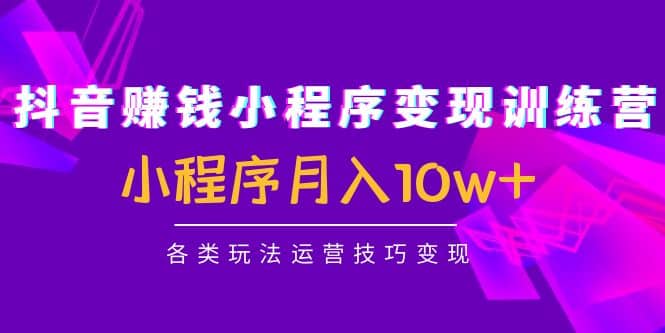 抖音小程序变现训练营：小程序各类玩法运营技巧变现聚创吧-网创项目资源站-副业项目-创业项目-搞钱项目聚创吧