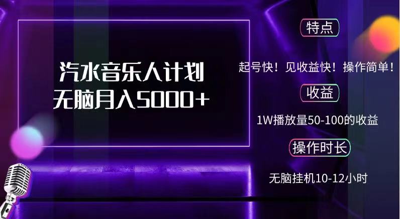 抖音汽水音乐人，计划无脑月入5000+聚创吧-网创项目资源站-副业项目-创业项目-搞钱项目聚创吧