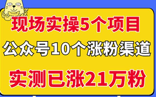 现场实操5个公众号项目，10个涨粉渠道，实测已涨21万粉！聚创吧-网创项目资源站-副业项目-创业项目-搞钱项目聚创吧