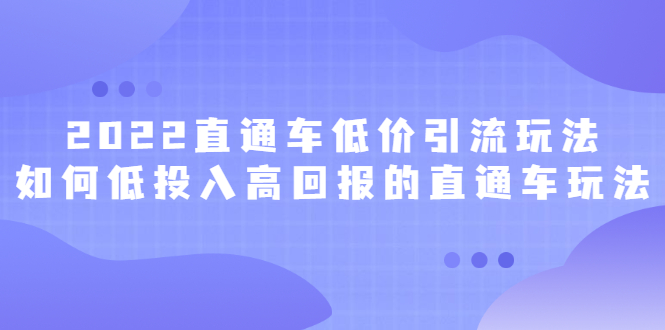 2022直通车低价引流玩法，教大家如何低投入高回报的直通车玩法聚创吧-网创项目资源站-副业项目-创业项目-搞钱项目聚创吧
