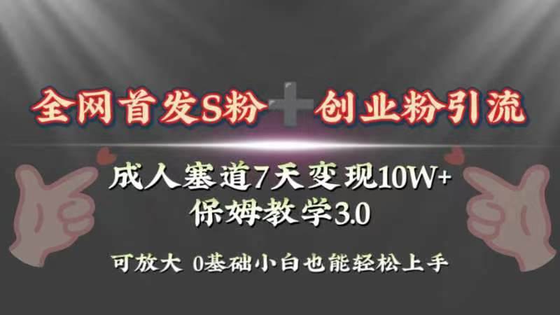 全网首发s粉加创业粉引流变现，成人用品赛道7天变现10w+保姆教学3.0聚创吧-网创项目资源站-副业项目-创业项目-搞钱项目聚创吧