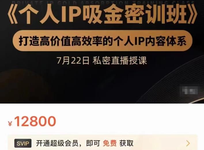 个人IP吸金密训班，打造高价值高效率的个人IP内容体系（价值12800元）聚创吧-网创项目资源站-副业项目-创业项目-搞钱项目聚创吧