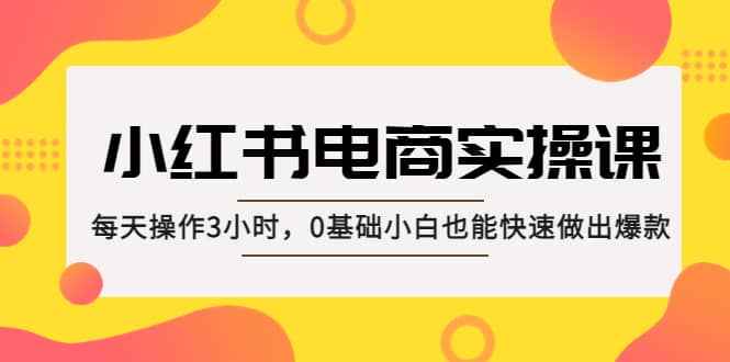 小红书·电商实操课：每天操作3小时，0基础小白也能快速做出爆款聚创吧-网创项目资源站-副业项目-创业项目-搞钱项目聚创吧