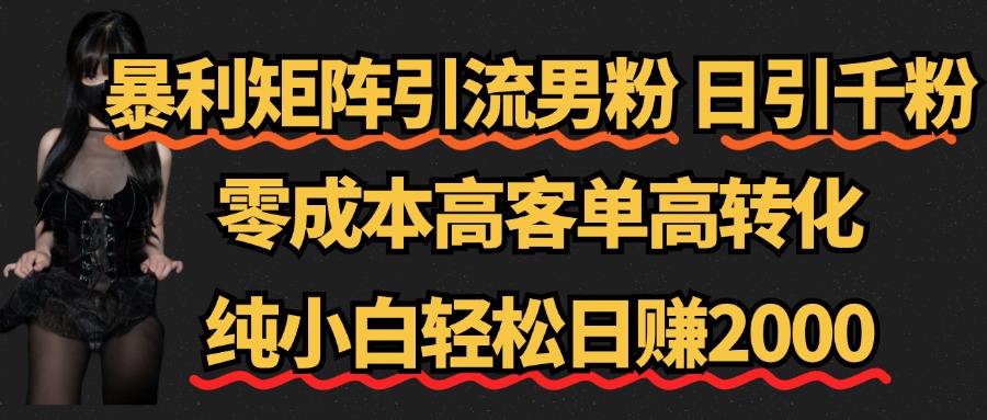暴利矩阵引流男粉（日引千粉），零成本高客单高转化，纯小白轻松日赚2000+聚创吧-网创项目资源站-副业项目-创业项目-搞钱项目聚创吧