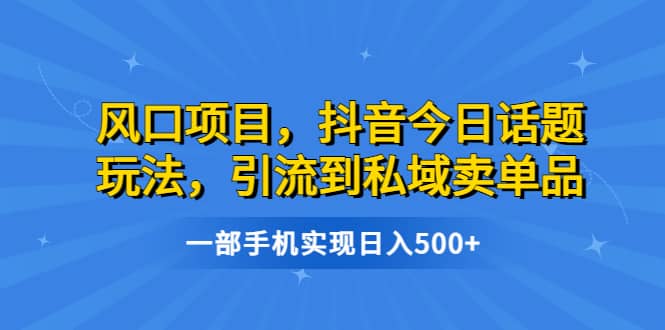 风口项目，抖音今日话题玩法，引流到私域卖单品，一部手机实现日入500+聚创吧-网创项目资源站-副业项目-创业项目-搞钱项目聚创吧