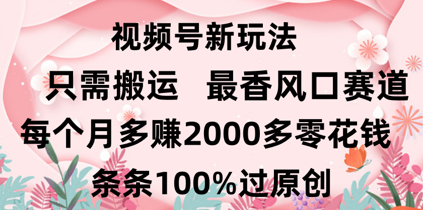 日入2000+，条条100%过原创，视频号最香风口赛道，小白轻松上手聚创吧-网创项目资源站-副业项目-创业项目-搞钱项目聚创吧