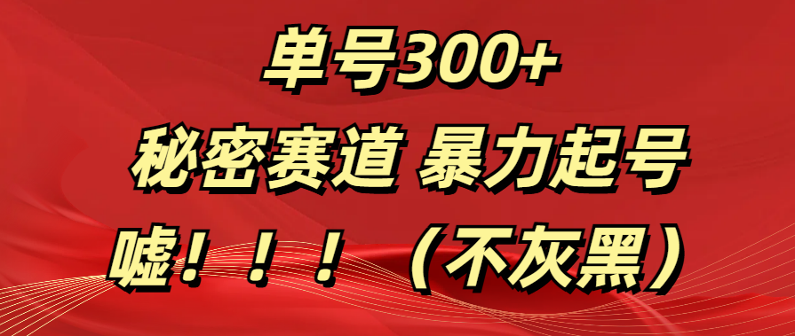 单号300+  秘密赛道 暴力起号  （不灰黑）聚创吧-网创项目资源站-副业项目-创业项目-搞钱项目聚创吧