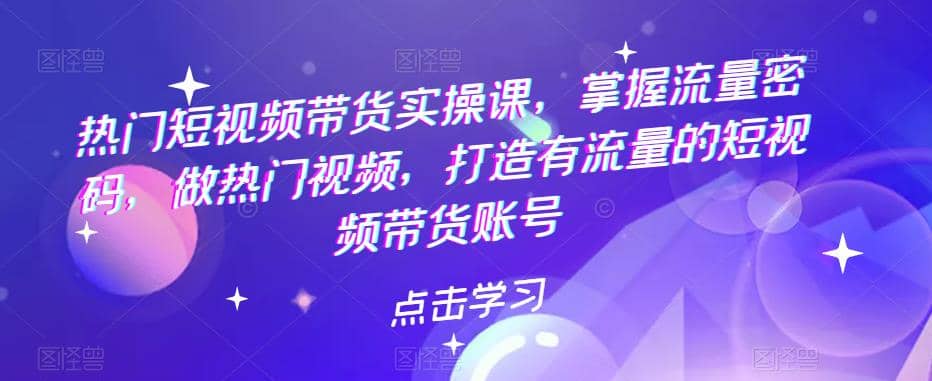 热门短视频带货实战 掌握流量密码 做热门视频 打造有流量的短视频带货账号聚创吧-网创项目资源站-副业项目-创业项目-搞钱项目聚创吧