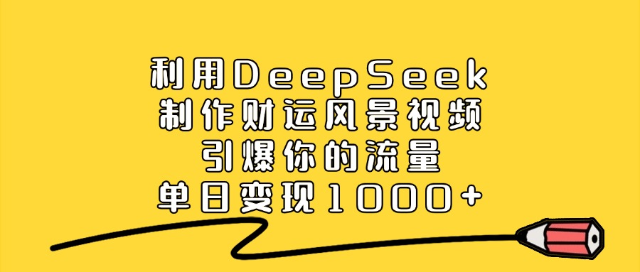 利用DeepSeek制作财运风景视频，引爆你的流量，单日变现1000+聚创吧-网创项目资源站-副业项目-创业项目-搞钱项目聚创吧