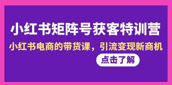 小红书-矩阵号获客特训营-第10期，小红书电商的带货课，引流变现新商机聚创吧-网创项目资源站-副业项目-创业项目-搞钱项目聚创吧