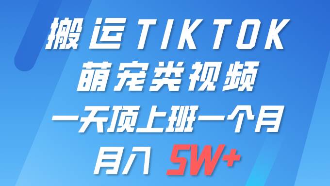 一键搬运TIKTOK萌宠类视频 一部手机即可操作 所有平台均可发布 轻松月入5W+聚创吧-网创项目资源站-副业项目-创业项目-搞钱项目聚创吧