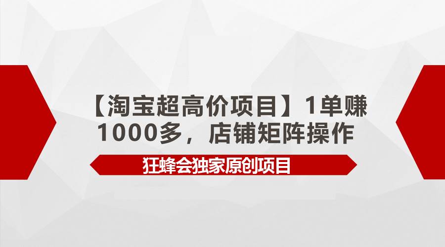 【淘宝超高价项目】1单赚1000多，店铺矩阵操作聚创吧-网创项目资源站-副业项目-创业项目-搞钱项目聚创吧