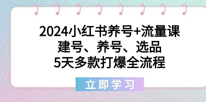 2024小红书养号+流量课：建号、养号、选品，5天多款打爆全流程聚创吧-网创项目资源站-副业项目-创业项目-搞钱项目聚创吧