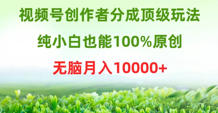 视频号创作者分成顶级玩法，纯小白也能100%原创，无脑月入10000+聚创吧-网创项目资源站-副业项目-创业项目-搞钱项目聚创吧
