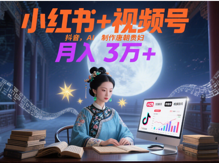 小红书+视频号+抖音，AI轻松制作唐朝贵妇IP，毒鸡汤、励志、减肥瘦身、养生赛道轻松切入，每天30分钟，轻松产出N条，月入3万+ 聚创吧-网创项目资源站-副业项目-创业项目-搞钱项目聚创吧