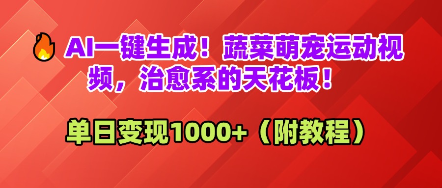 AI一键生成！蔬菜萌宠运动视频，治愈系的天花板！单日变现1000+（附教程）聚创吧-网创项目资源站-副业项目-创业项目-搞钱项目聚创吧