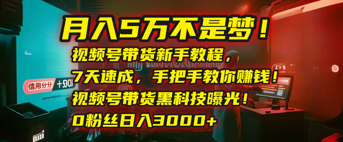 月入5万不是梦！视频号带货新手教程，7天速成，手把手教你赚钱！视频号带货黑科技曝光！0粉丝日入3000+聚创吧-网创项目资源站-副业项目-创业项目-搞钱项目聚创吧