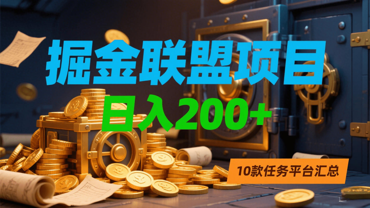 掘金联盟项目，日入200+，10款任务平台汇总聚创吧-网创项目资源站-副业项目-创业项目-搞钱项目聚创吧