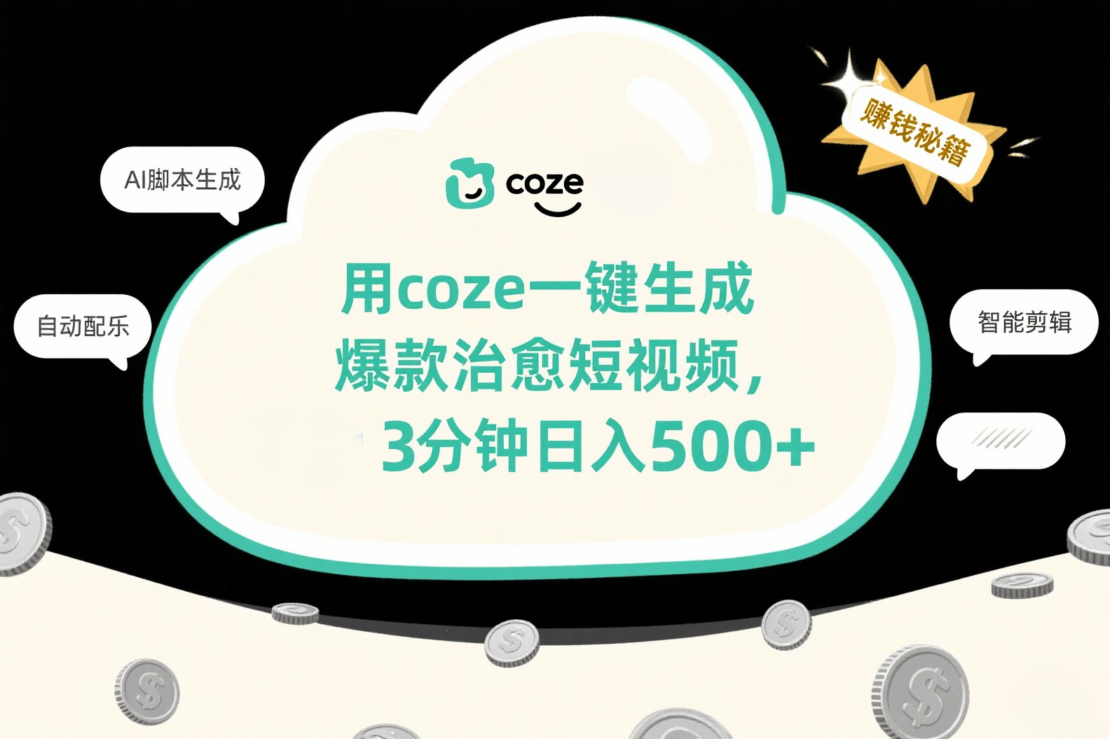 用coze一键生成爆款治愈短视频，3分钟日入500+聚创吧-网创项目资源站-副业项目-创业项目-搞钱项目聚创吧