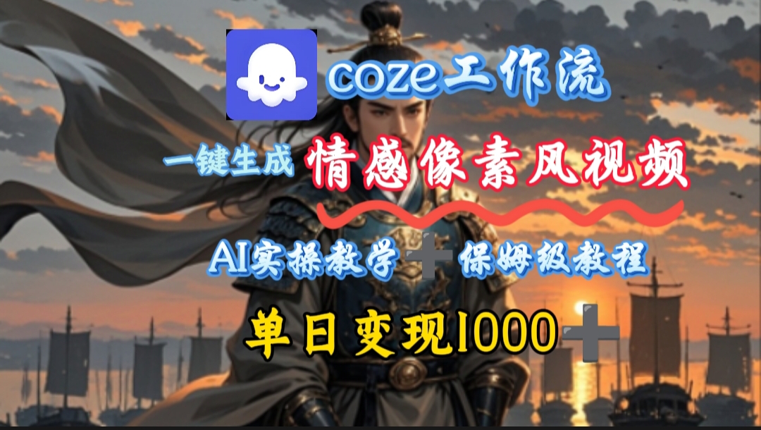 用coze工作流一键生成情感像素风视频，几分钟一条，单日变现500+聚创吧-网创项目资源站-副业项目-创业项目-搞钱项目聚创吧