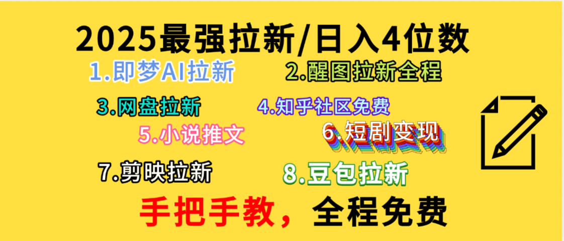全程免费，手把手教，日入4位数的拉新项目，教会你免费使用各种AI软件，并且持续更新市面上最新的项目哦！聚创吧-网创项目资源站-副业项目-创业项目-搞钱项目聚创吧