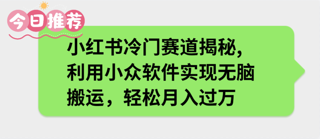 小红书冷门赛道揭秘,利用小众软件实现无脑搬运，轻松月入过万聚创吧-网创项目资源站-副业项目-创业项目-搞钱项目聚创吧
