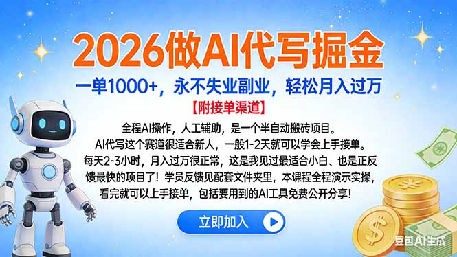2026做AI代写掘金，一单1000+，永不失业副业，轻松月入过万聚创吧-网创项目资源站-副业项目-创业项目-搞钱项目聚创吧