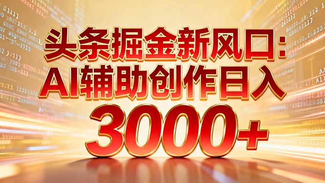 头条掘金新风口：AI辅助创作日入3000+，矩阵玩法当天启动隔天见效聚创吧-网创项目资源站-副业项目-创业项目-搞钱项目聚创吧